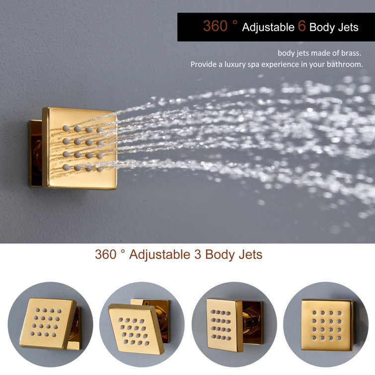 Brushed Gold Large Dual Rectangle Ceiling Mounted Shower System with LED and Bluetooth