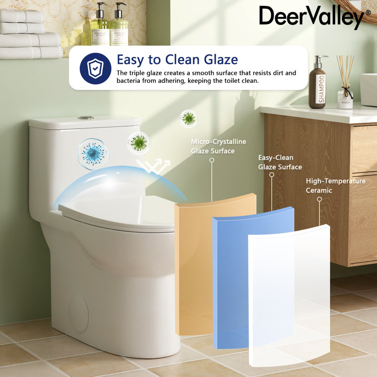 White Ceramic Elongated Dual Flush One-Piece Toilet