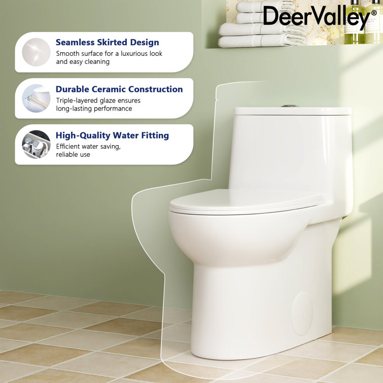 White Ceramic Elongated Dual Flush One-Piece Toilet
