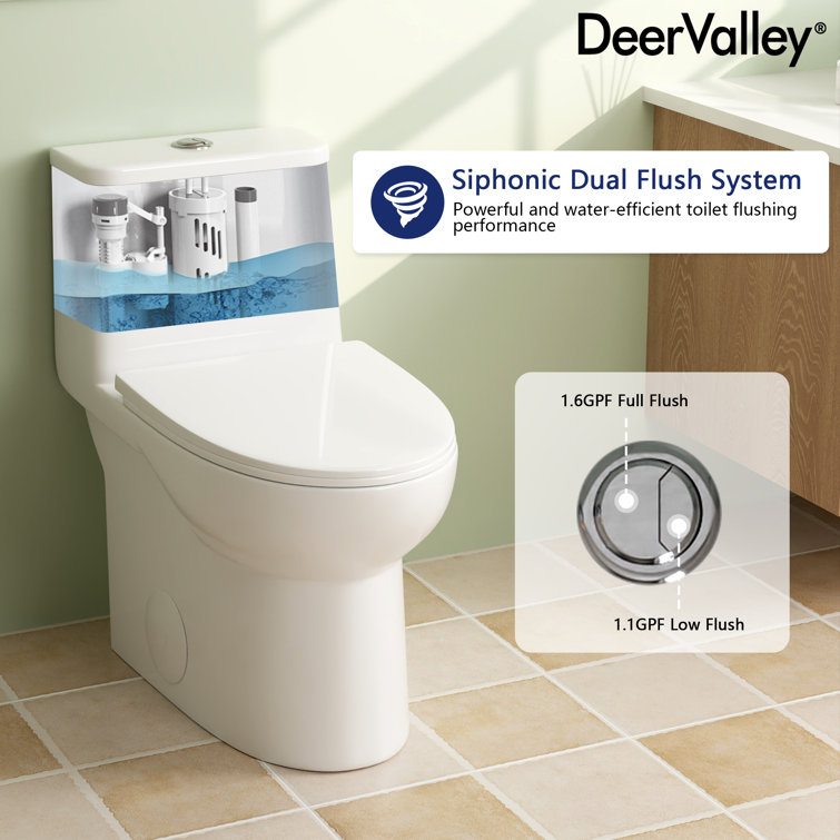 White Ceramic Elongated Dual Flush One-Piece Toilet