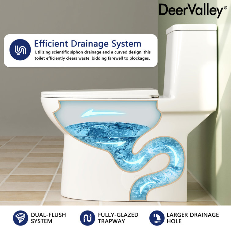 White Ceramic Elongated Dual Flush One-Piece Toilet