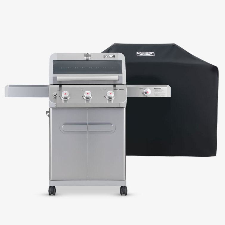 Stainless Steel 3-Burner Propane Gas Grill with Side Burner