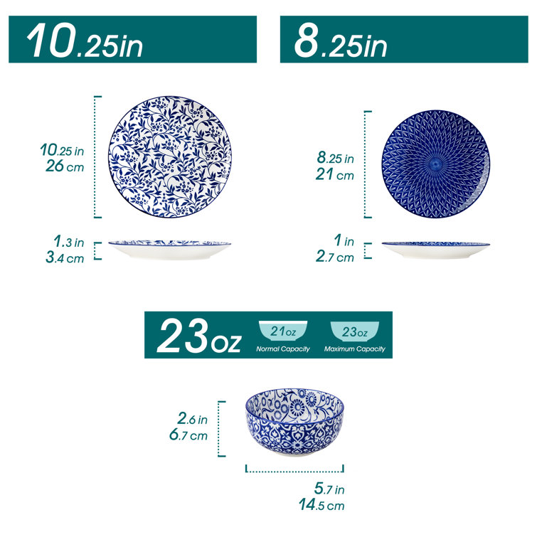Selene Blue and White Floral Ceramic Dinnerware Set, Service for 4
