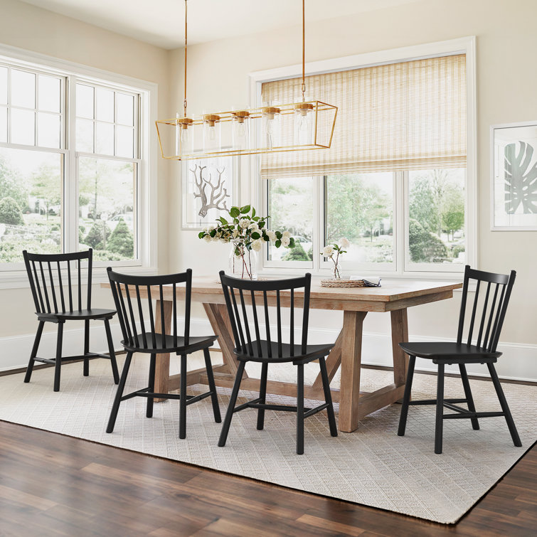 Black Solid Wood Windsor Slat Back Side Chairs, Set of 4