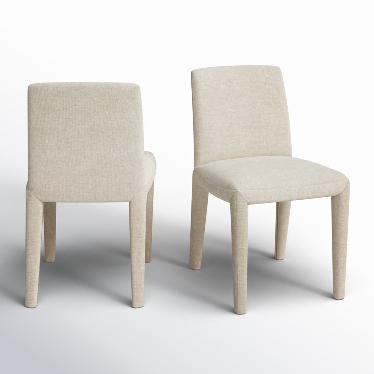 Beige Upholstered Dining Chairs with Wood Legs, Set of 2