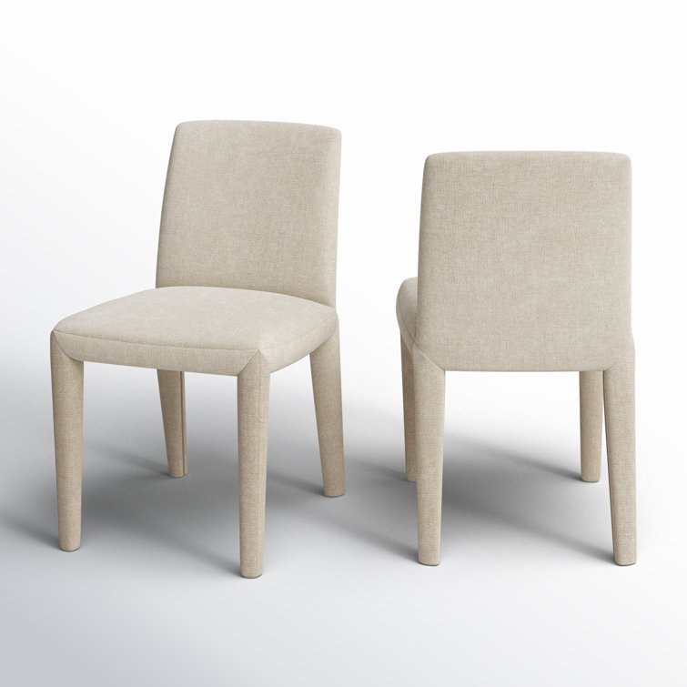 Beige Upholstered Dining Chairs with Wood Legs, Set of 2