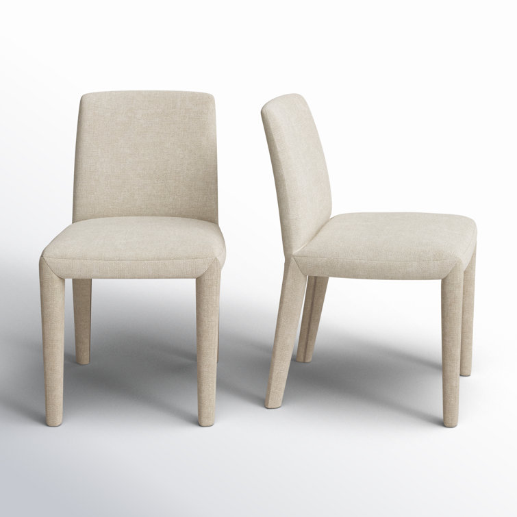Beige Upholstered Dining Chairs with Wood Legs, Set of 2