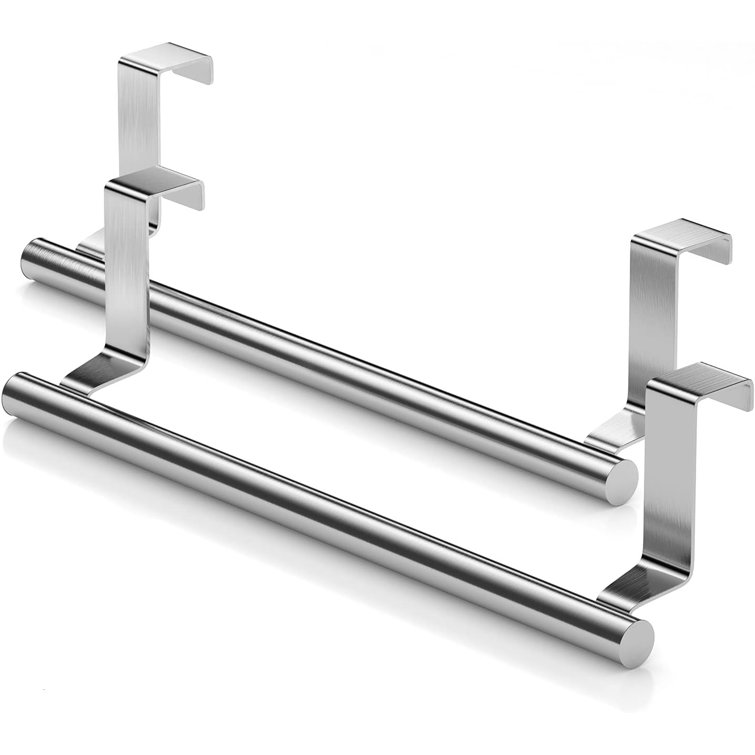 9.25" Silver Stainless Steel Over Cabinet Towel Bar Holders, 2 Pack