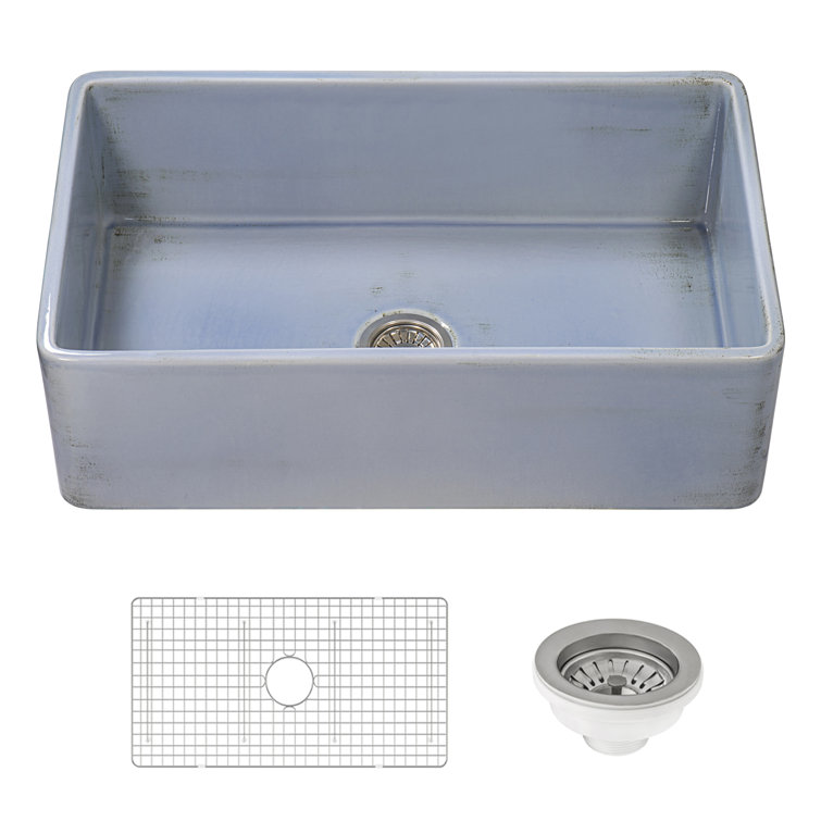 Distressed Coastal Blue Fireclay Farmhouse Apron-Front Kitchen Sink