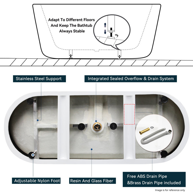 67'' White Acrylic Freestanding Soaking Bathtub
