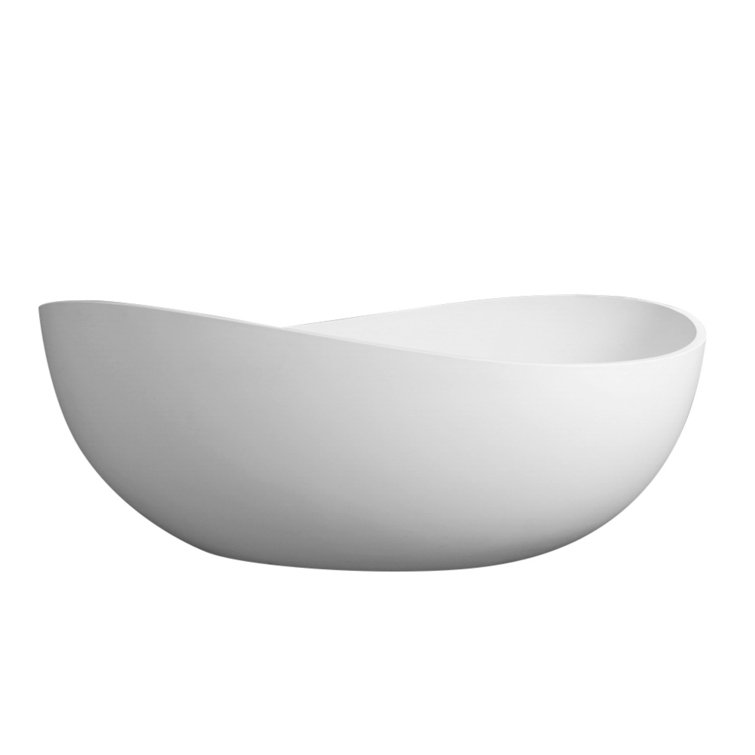 Matte White Solid Surface Freestanding Soaking Bathtub, 63-inch