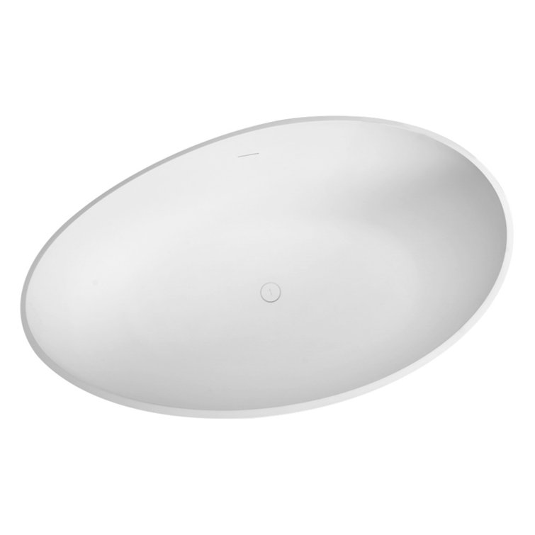 Matte White Solid Surface Freestanding Soaking Bathtub, 63-inch