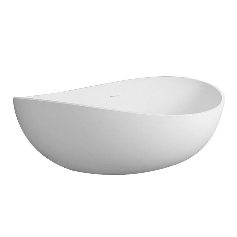 Matte White Solid Surface Freestanding Soaking Bathtub, 63-inch
