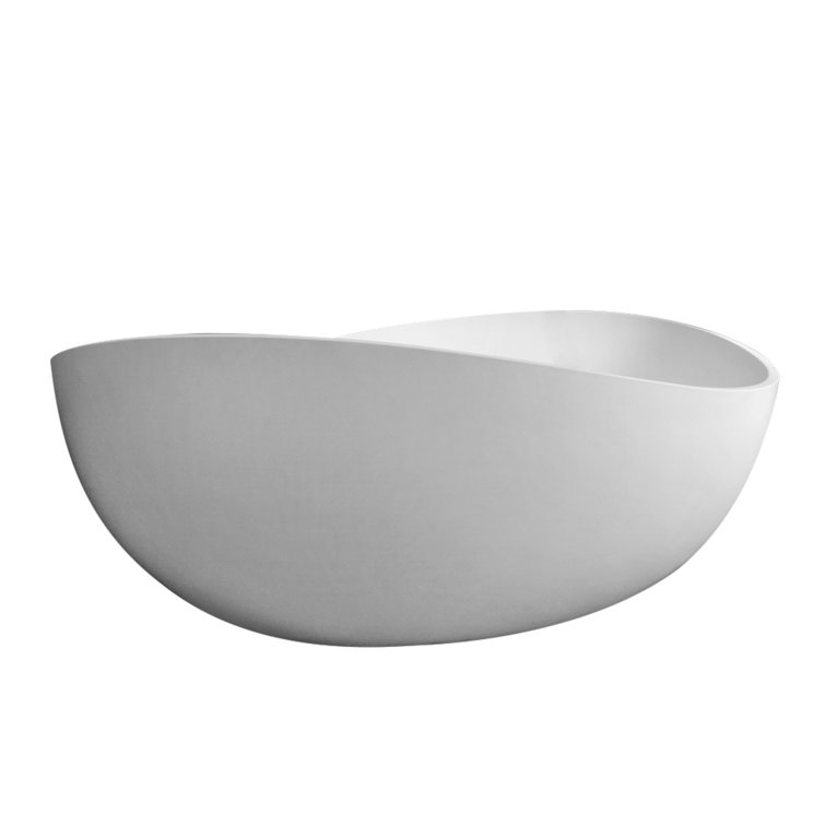 Matte White Solid Surface Freestanding Soaking Bathtub, 63-inch