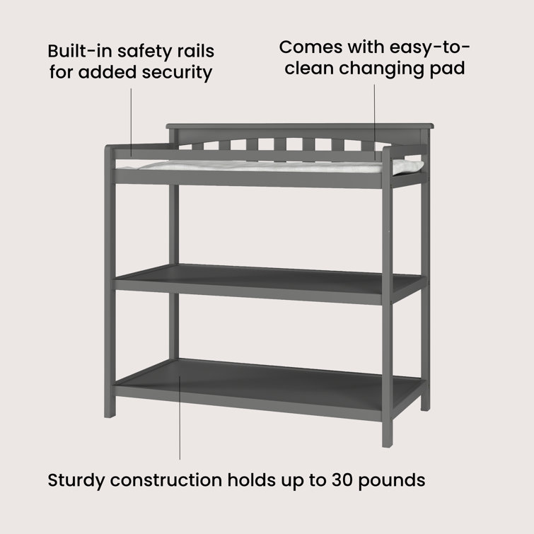 Cool Gray Flat Top 38" Changing Table with Safety Strap