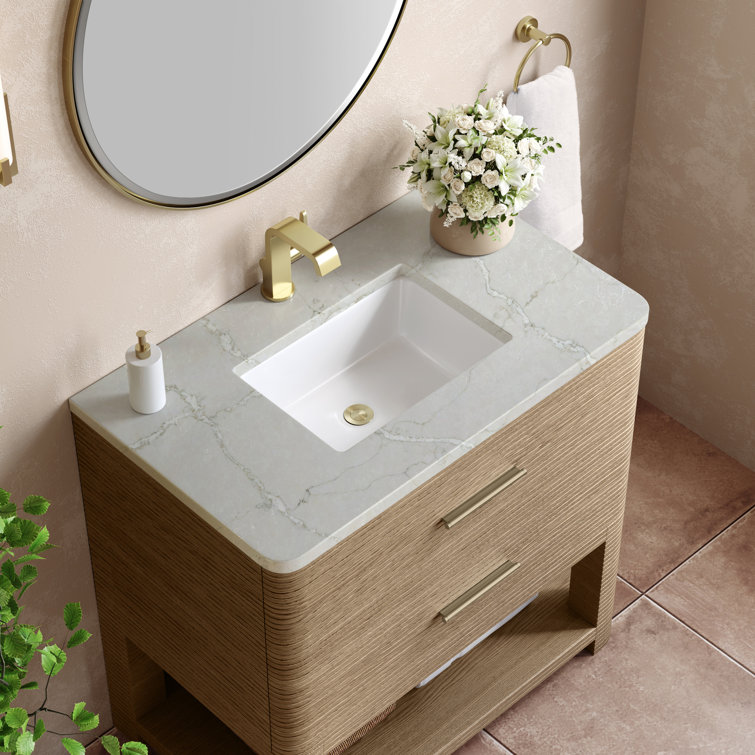 Lucian 48" Pebble Oak Single Vanity with Victorian Silver Quartz Top