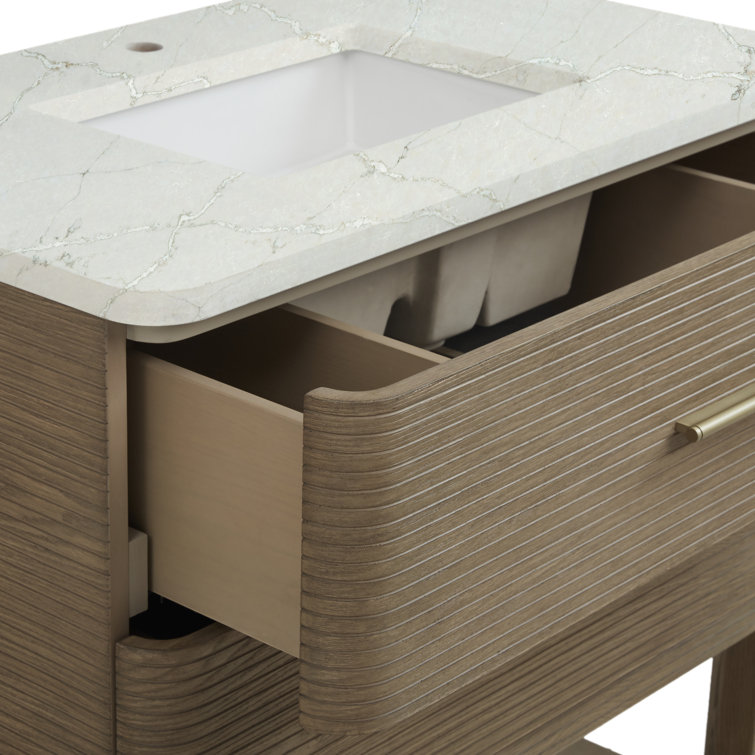 Lucian 48" Pebble Oak Single Vanity with Victorian Silver Quartz Top