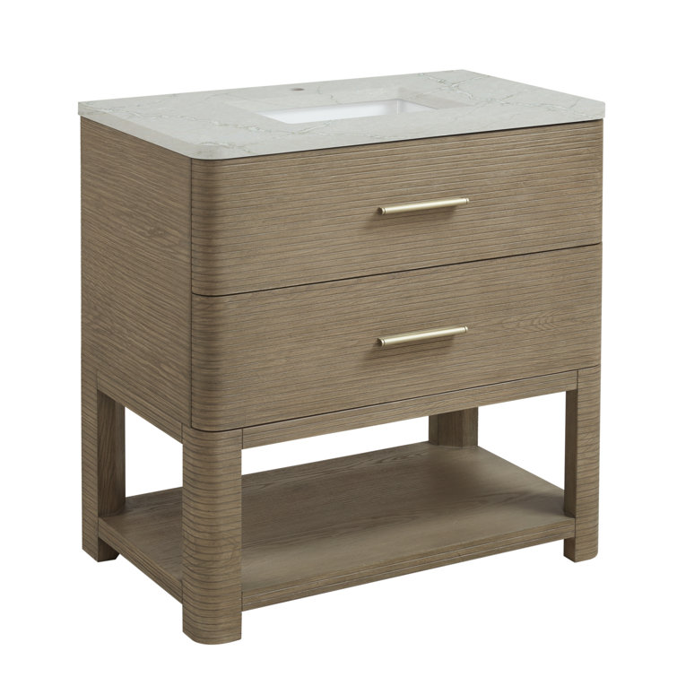 Lucian 48" Pebble Oak Single Vanity with Victorian Silver Quartz Top