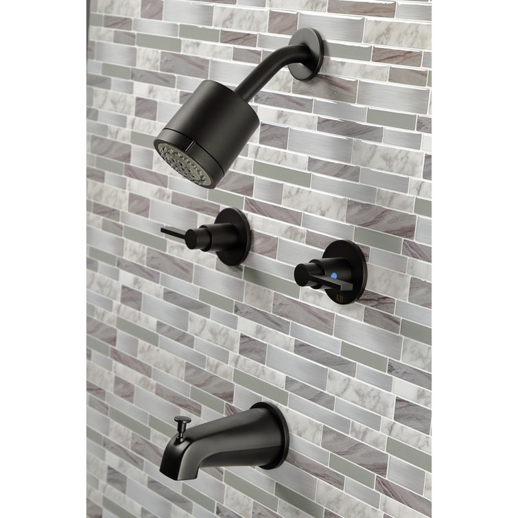 Modern Matte Black Brass Wall-Mounted Multi-Head Tub and Shower Faucet