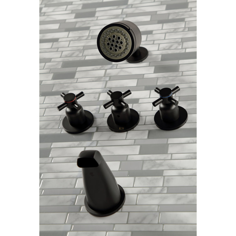 Matte Black Triple-Handle Wall Mounted Tub and Shower Faucet