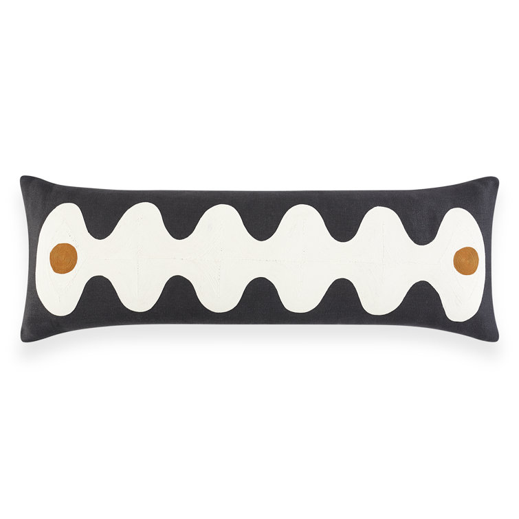 Black and White Linen Lumbar Pillow with Textured Design