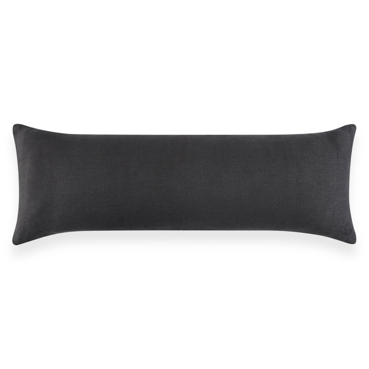 Black and White Linen Lumbar Pillow with Textured Design