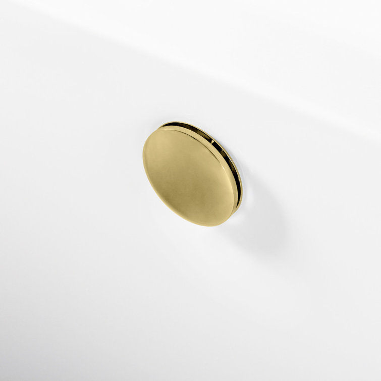 Glossy White Acrylic Freestanding Tub with Polished Brass Drain