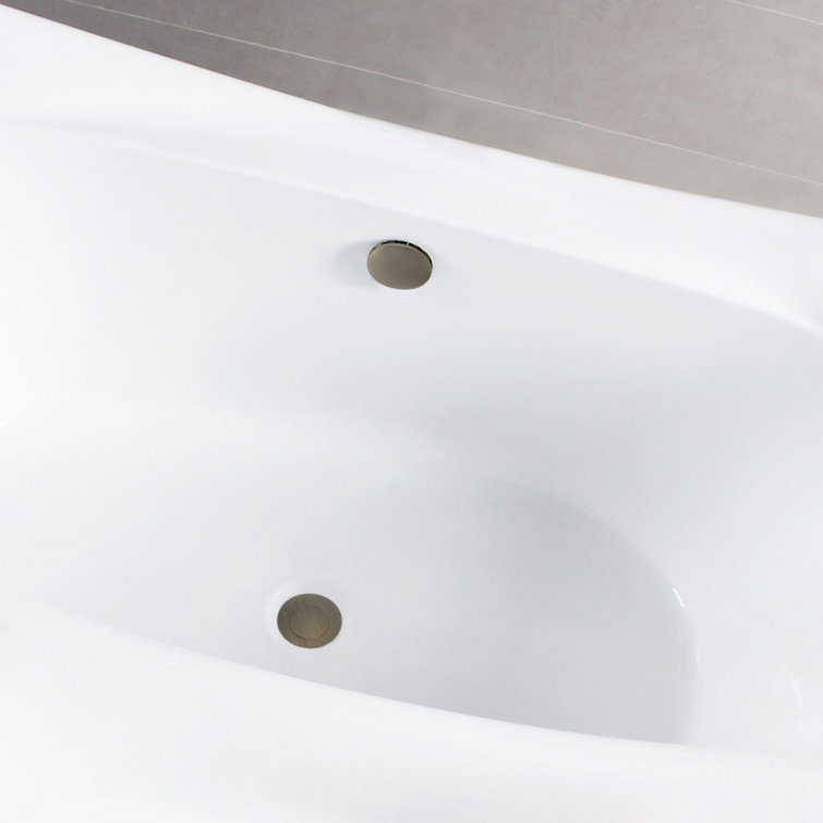 Glossy White Acrylic Rectangular Freestanding Tub with Antique Brass Drain