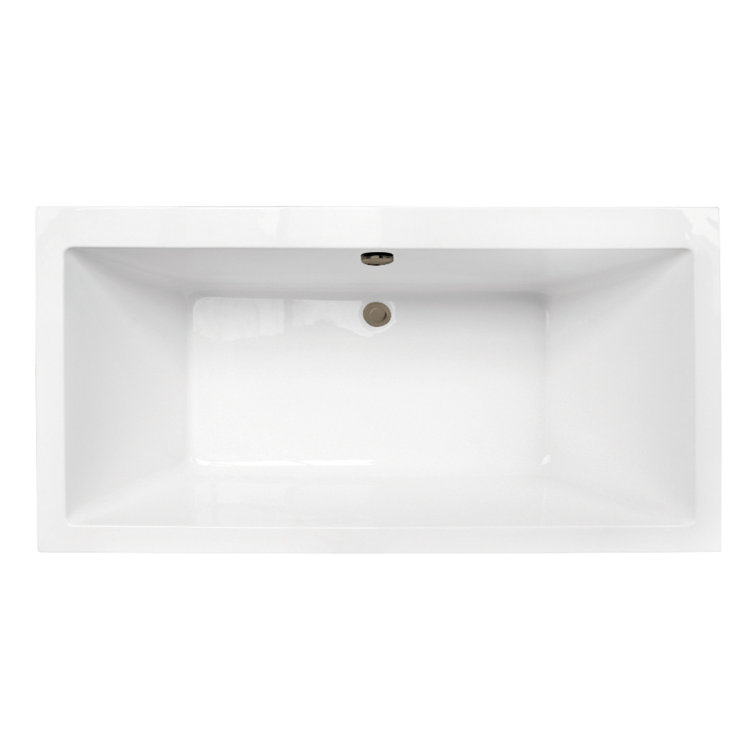 Glossy White Acrylic Rectangular Freestanding Tub with Antique Brass Drain