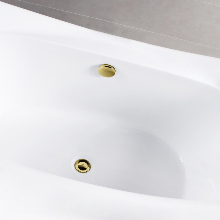 Glossy White Acrylic Freestanding Tub with Polished Brass Drain