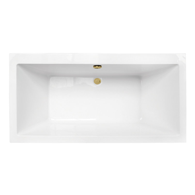 Glossy White Acrylic Freestanding Tub with Polished Brass Drain