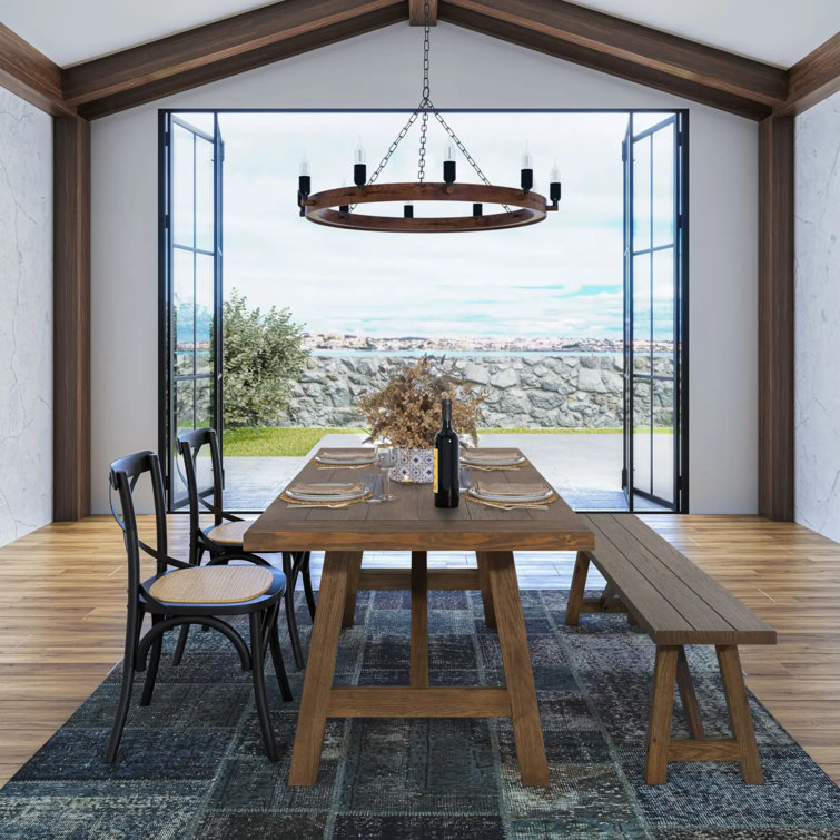 Brown Oak 72'' Solid Wood Farmhouse Dining Table