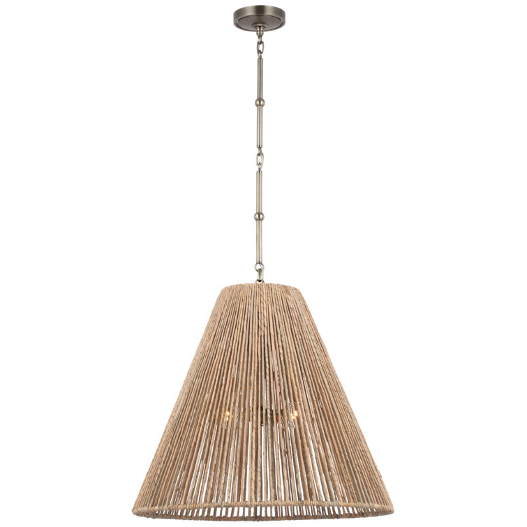 Antique Nickel and Natural Abaca Pendant Light