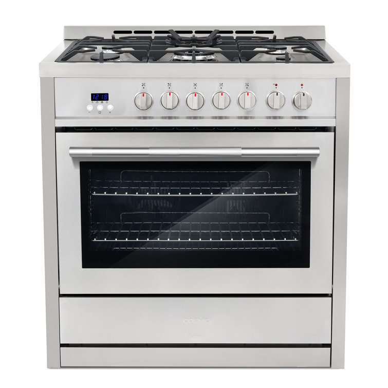36-Inch Stainless Steel Dual Fuel Convection Range with 5 Burners