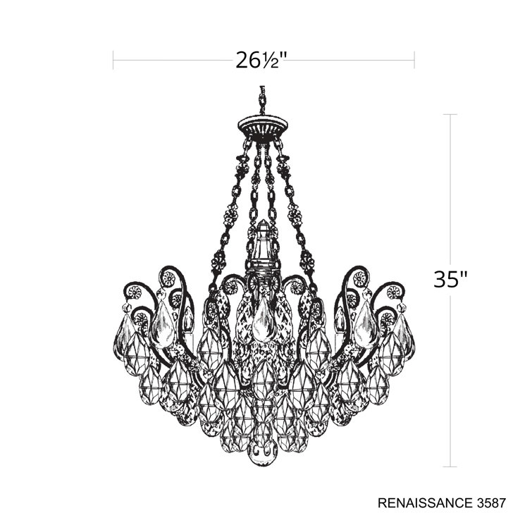 Elegant Empire Crystal Candle Chandelier, 26.5" Antique Silver