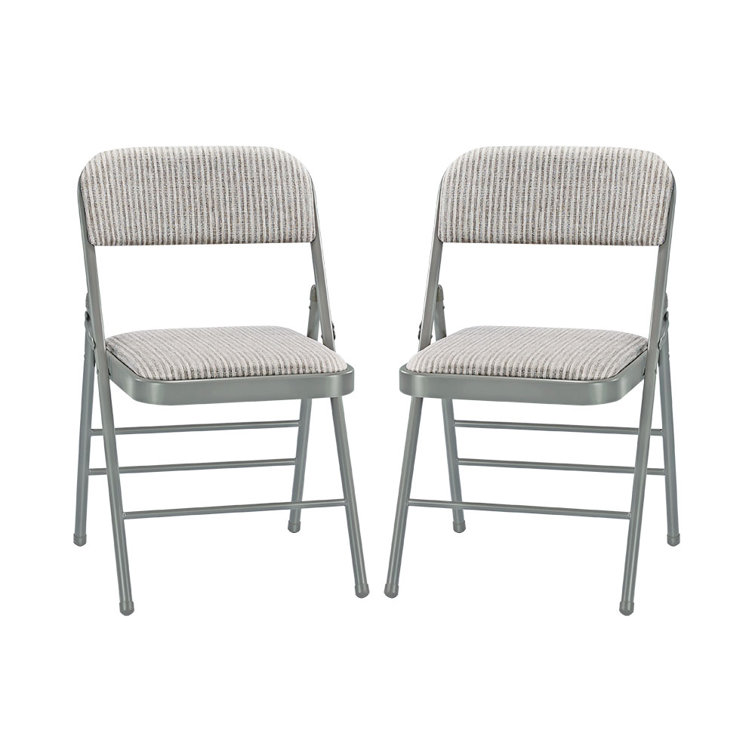 White Fabric Padded Armless Stackable Metal Chairs, Set of 2