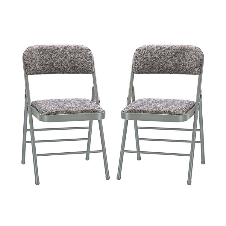 Gray Fabric Padded Armless Folding Chairs with Aluminum Frame, Set of 2