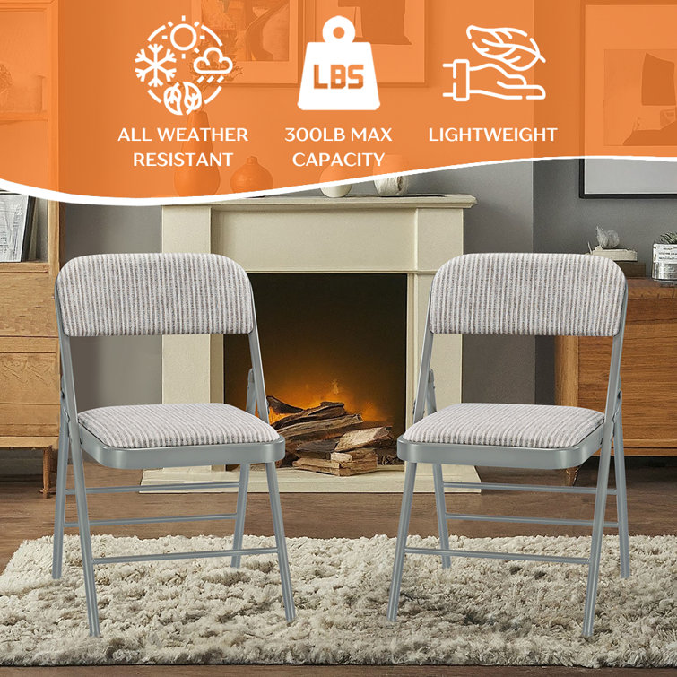 Gray Fabric Padded Armless Folding Chairs with Aluminum Frame, Set of 2