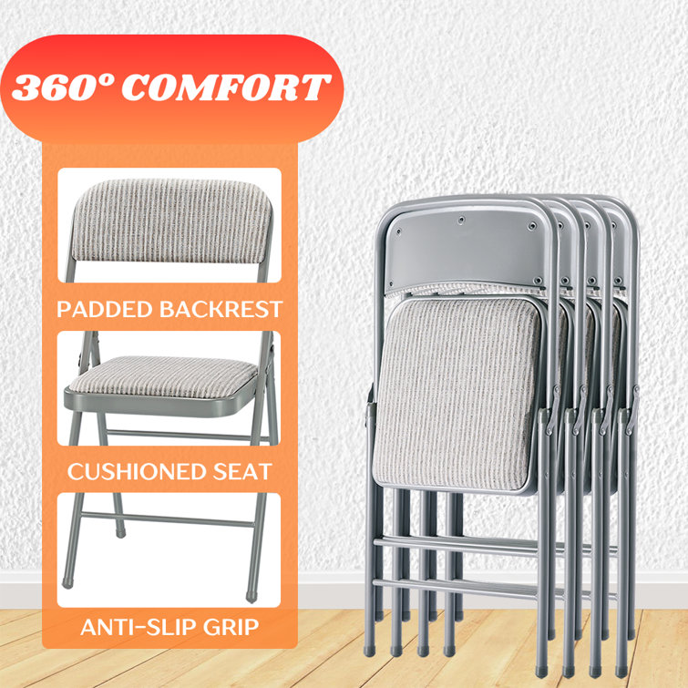 Gray Fabric Padded Armless Folding Chairs with Aluminum Frame, Set of 2