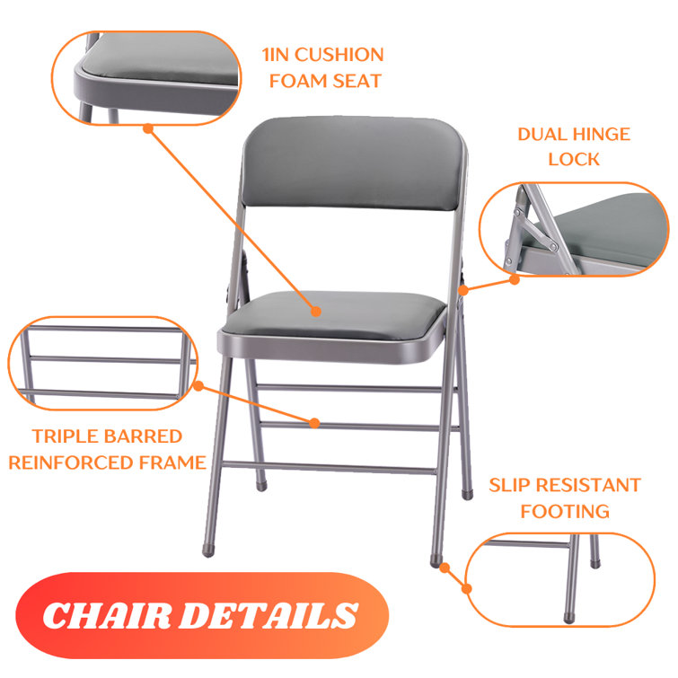 Gray Fabric Padded Armless Folding Chairs with Aluminum Frame, Set of 2