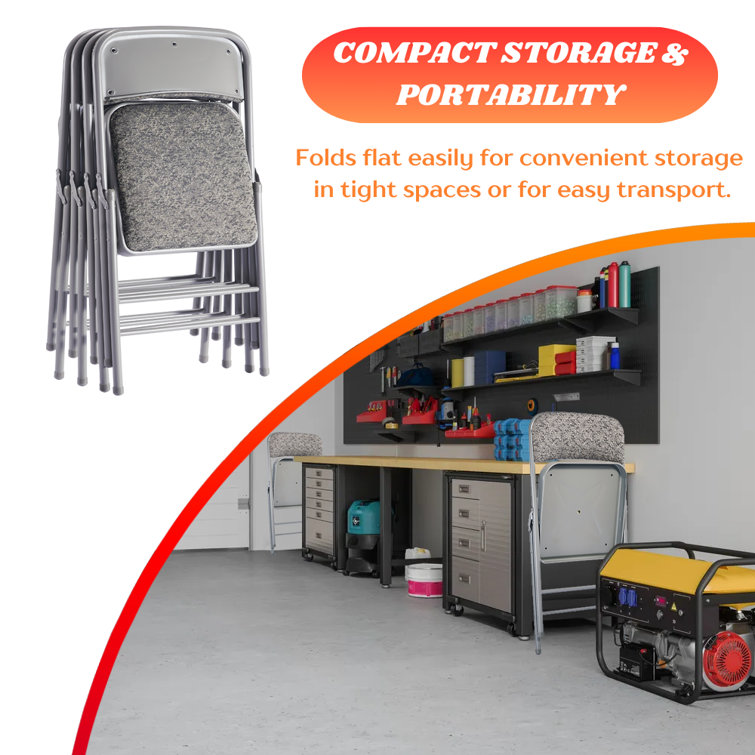 Gray Fabric Padded Armless Folding Chairs with Aluminum Frame, Set of 2