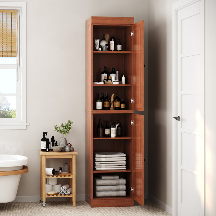 Mocha Solid Wood Tall Cabinet with Adjustable Shelving