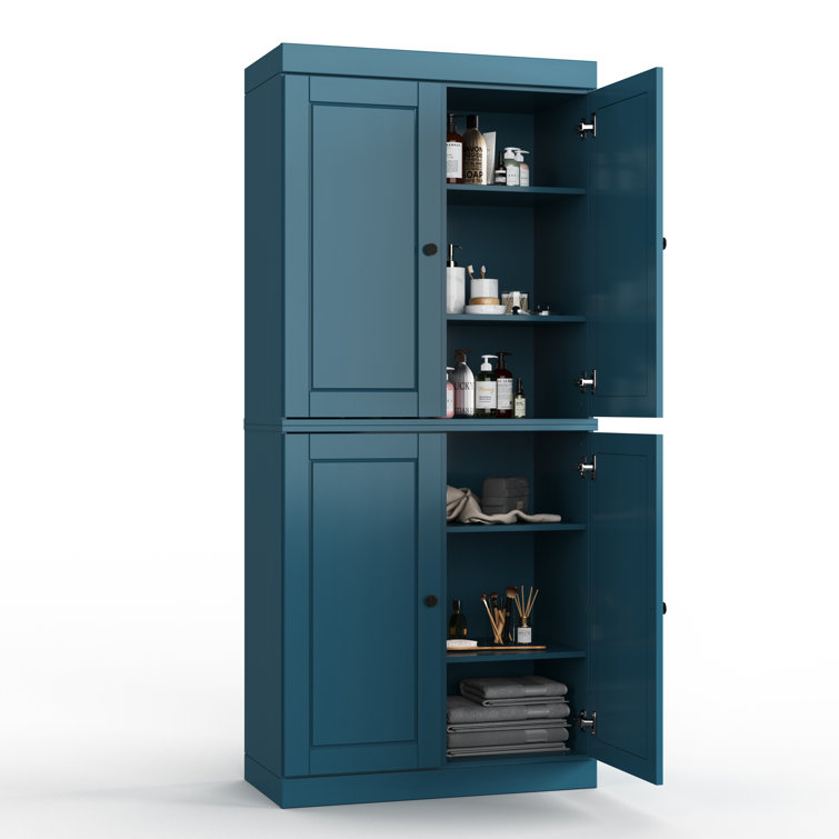 Teal Blue Solid Wood Living Room Cabinet with Adjustable Shelving