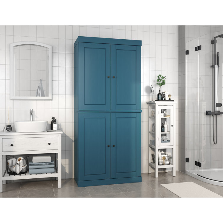 Teal Blue Solid Wood Living Room Cabinet with Adjustable Shelving