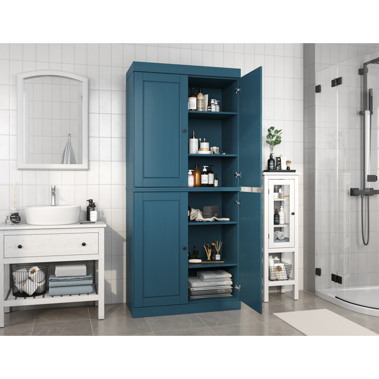 Teal Blue Solid Wood Living Room Cabinet with Adjustable Shelving