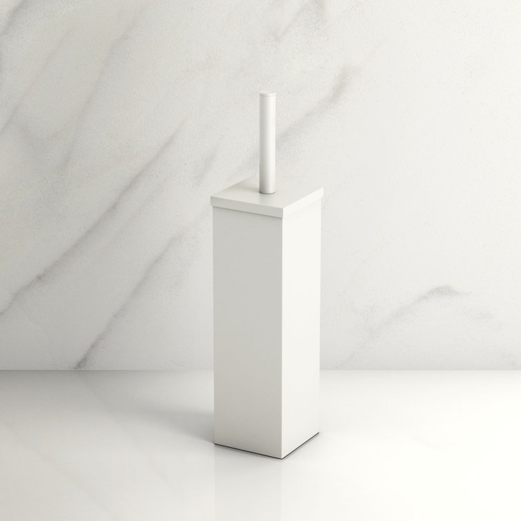 Matte White Square Freestanding Toilet Brush and Holder