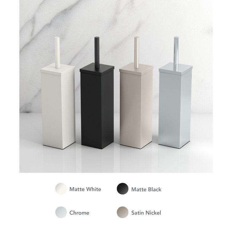 Matte White Square Freestanding Toilet Brush and Holder
