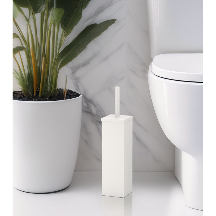 Matte White Square Freestanding Toilet Brush and Holder