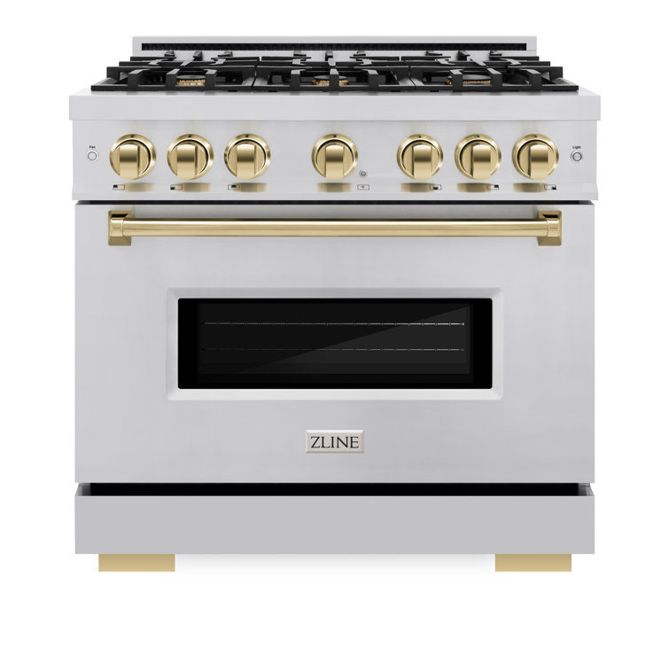 ZLINE 36" Stainless Steel Gas Range with Polished Gold Accents
