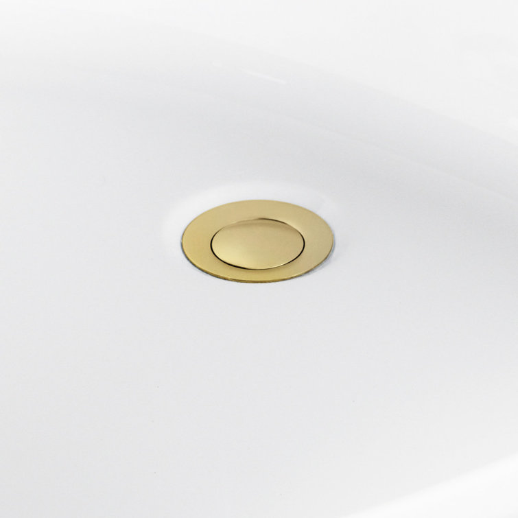 Glossy White Acrylic Freestanding Tub with Polished Brass Drain